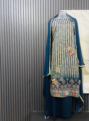 Neel-E-Aaina Maslin Suit Set with Mirror Work