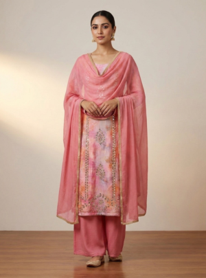 Noor-E-Gulabi Printed Organza Glass Suit Set