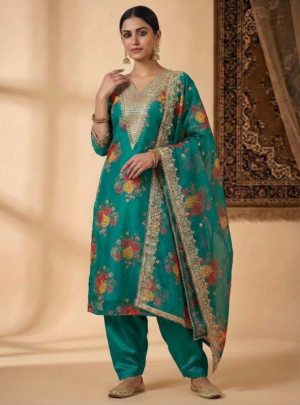 Teal Zareen Organza Suit Set